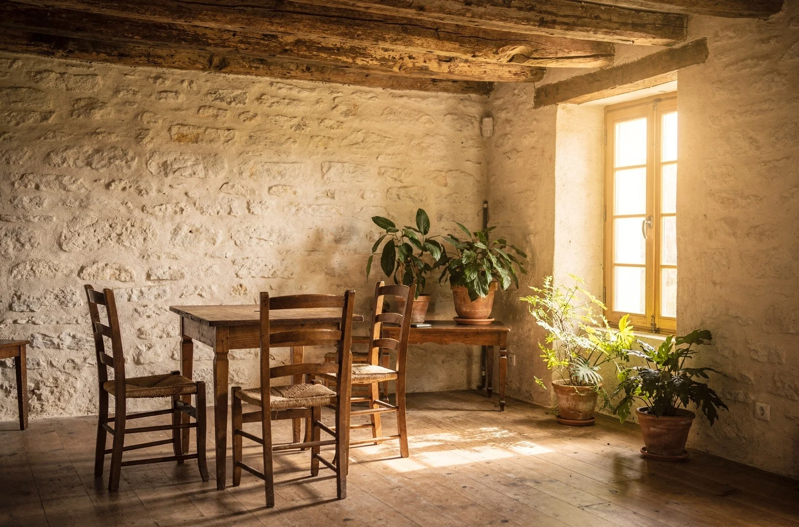 Salon d'une maison ancienne rénovée et bien entretenue