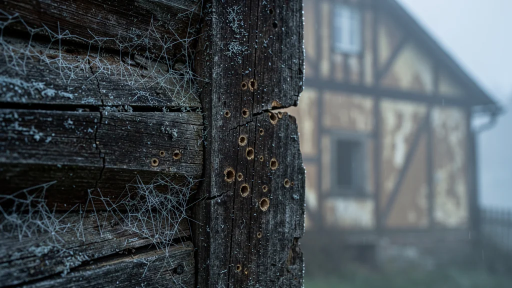 Premiers signes de pathologie du bois sur une plinthe de maison ancienne